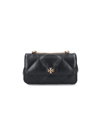 Tory Burch Mini Leather Shoulder Bag With Diamond Quilting In Black