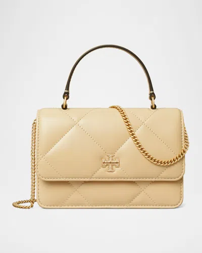 Tory Burch Kira Mini Pave Logo Quilted Leather Wallet On Chain In Vanilla Soft Serve