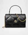Tory Burch Kira Mini Quilted Leather Top-handle Bag In Black