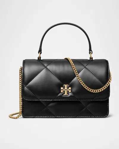 Tory Burch Kira Mini Quilted Leather Top-handle Bag In Black