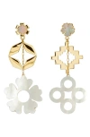 Tory Burch Kira Mismatched Clover Drop Earrings In Metallic