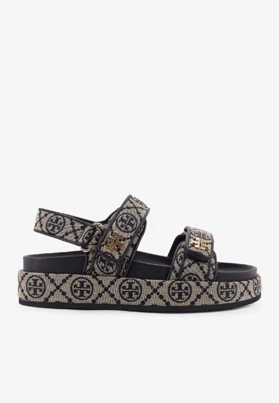 Tory Burch T Monogram Kira Jacquard Fabric Sandals In Blue