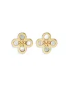 Tory Burch Kira Mother-of-pearl Clover Stud Earrings In Gold