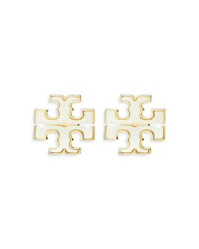 TORY BURCH KIRA MOTHER OF PEARL DOUBLE T STUD EARRINGS IN GOLD TONE