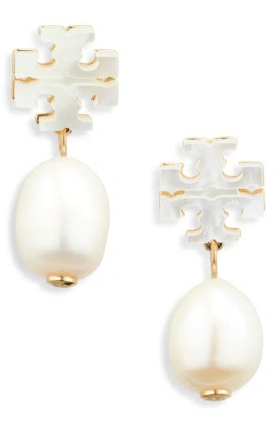 Tory Burch Kira Mother-of-pearl Drop Earrings In Tory Gold/mother Of Pearl
