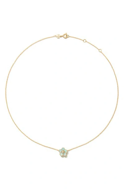 Tory Burch Kira Mother-of-pearl Flower Pendant Necklace In Gold