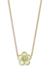 Tory Burch Kira Mother-of-pearl Flower Pendant Necklace In Tory Gold/green
