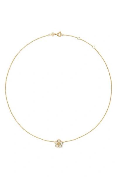 Tory Burch Kira Mother-of-pearl Flower Pendant Necklace In Tory Gold/mother Of Pearl