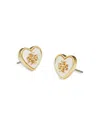 Tory Burch Kira Mother Of Pearl Heart Stud Earrings In Gold Tone In Gold