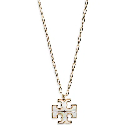 Tory Burch Kira Mother-of-pearl Pendant Necklace In Gold