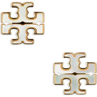 Tory Burch Kira Mother Of Pearl Stud Earrings In Gold