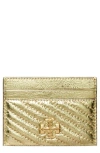 Tory Burch Kira Moto Quilted Metallic Leather Card Case In Gold