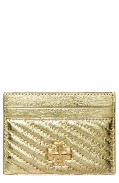 Tory Burch Kira Moto Quilted Metallic Leather Card Case In Gold