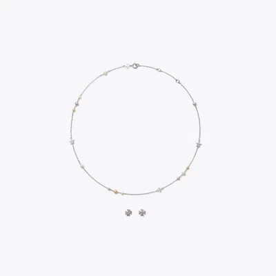 Tory Burch Kira Necklace And Stud Earring Gift Set In Metallic