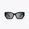 Tory Burch Kira Quilted Oversized Geometric Sunglasses In Black/solid Grey