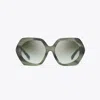 Tory Burch Kira Oversized Geometric Sunglasses In Green Horn/dark Green Clear Gradient