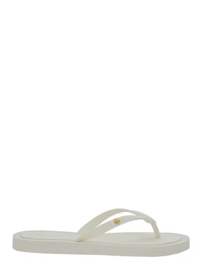 Tory Burch Kira White Flip Flops With Logoplaque In Tech Fabric Woman