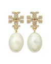 Tory Burch Kira Pave & Cultured Freshwater Pearl Drop Earrings In Gold Tone In Gold