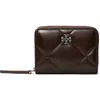 Tory Burch Kira Pavé Diamond Quilted Leather Zip Card Case In Brown