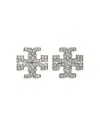 Tory Burch Kira Pave Double T Stud Earrings In Gold Tone In Silver
