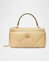 Tory Burch Kira Pave Logo Diamond Quilted Leather Vanity Case In Vanilla Soft Serve