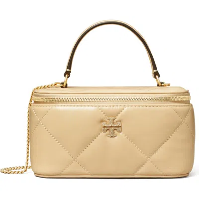 Tory Burch Kira Pavé Logo Diamond Quilted Leather Vanity Train Case In Vanilla Soft Serve