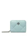 Tory Burch Small Kira Diamond Quilt Pavé Logo Zip-around Wallet In Mist
