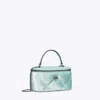 Tory Burch Kira Pavé Logo Velvet Diamond Quilt Vanity Case In Geyser