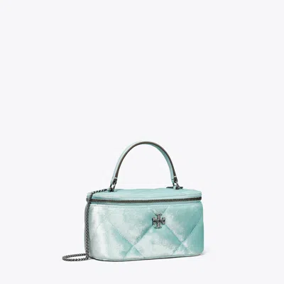Tory Burch Kira Pavé Logo Velvet Diamond Quilt Vanity Case In Geyser
