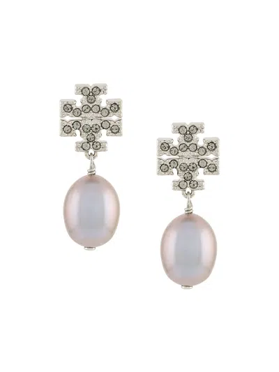 Tory Burch Kira Pavé Pearl Drop Earrings In Silver