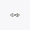 Tory Burch Kira Pave Double T Stud Earrings In Gold Tone In Tory Silver/crystal
