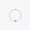 Tory Burch Kira Pearl Bracelet In Tory Silver/crystal/pearl