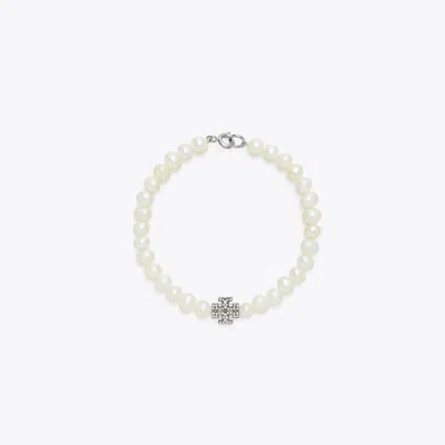 Tory Burch Kira Pearl Bracelet In Tory Silver/crystal/pearl