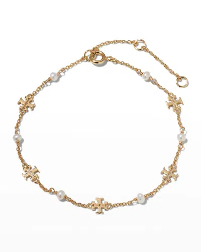 Tory Burch Kira Pearl Delicate Chain Bracelet In Gold