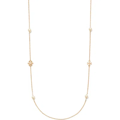 Tory Burch Kira Pearl Delicate Long Necklace In Gold