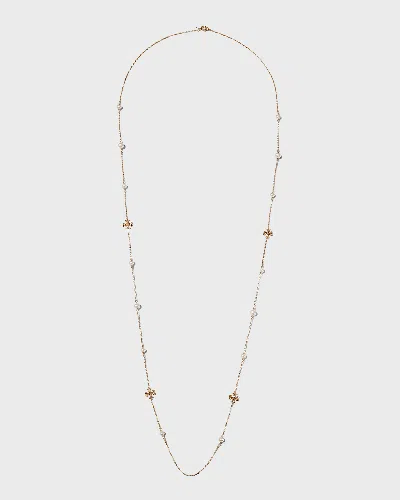 Tory Burch Kira Pearl Delicate Long Necklace In Gold