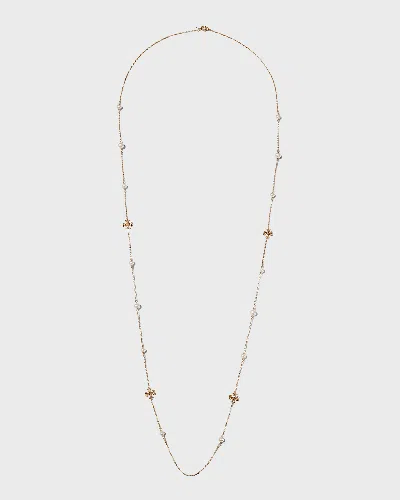 Tory Burch Kira Pearl Delicate Long Necklace In Tory Gold  Pearl