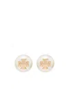 Tory Burch Logo-plaque Pearl Stud Earrings In Gold