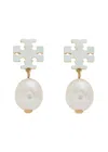 Tory Burch Kira Pearl-embellished 18kt Gold-plated Drop Earrings In White