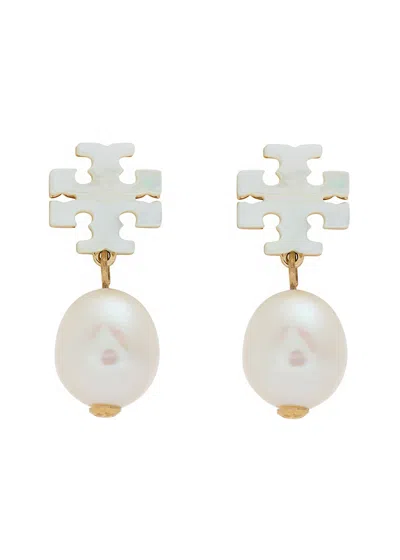 Tory Burch Kira Pearl-embellished 18kt Gold-plated Drop Earrings In White