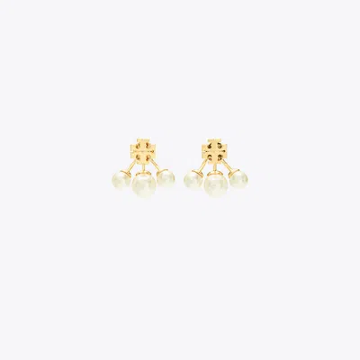 Tory Burch Kira Pearl Front-back Earring In Tory Gold/cream
