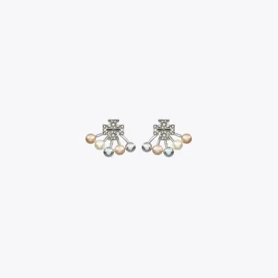Tory Burch Kira Pearl Front-back Earring In Tory Silver/pearl/crystal