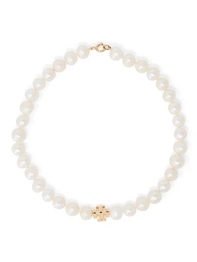Tory Burch Kira Cultured Pearl Beaded Necklace In White