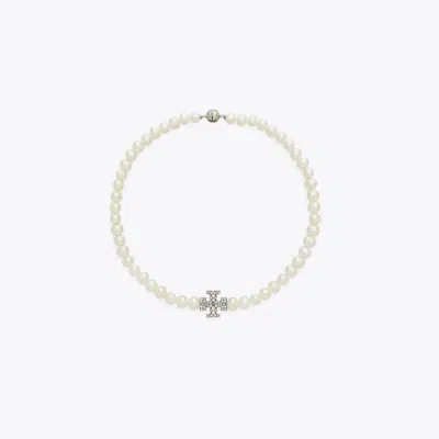 Tory Burch Kira Pearl Necklace In Tory Silver/pearl/crystal