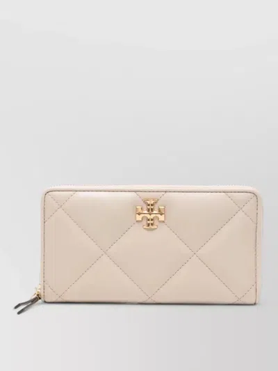 Tory Burch Kira Quilt Diamond Zip Leather Wallet In Neutral