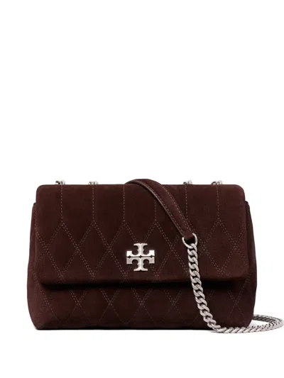 Tory Burch Kira Quilt Suede Small Convertible Shoulder Bag In Brown