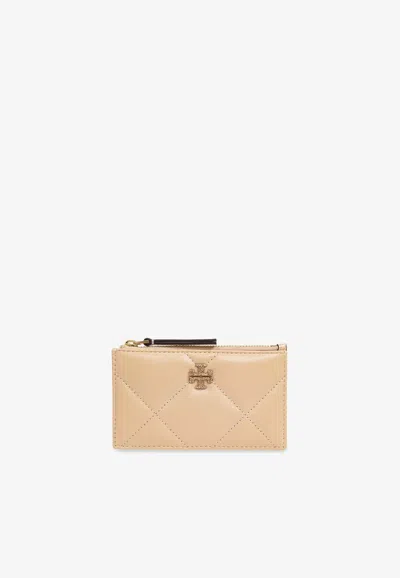 Tory Burch Kira Quilted Leather Logo Cardholder In Cream