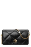 Tory Burch Kira Diamond-quilted Leather Wallet On Chain In Black