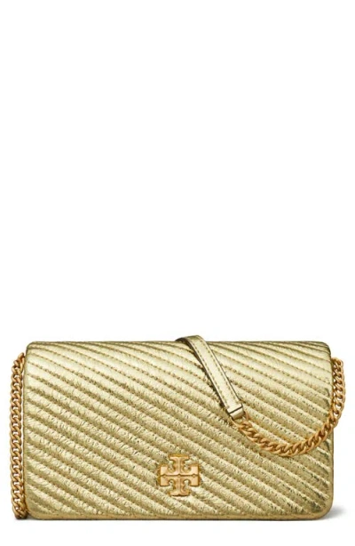 Tory Burch Kira Quilted Metallic Leather Wallet On A Chain In Gold