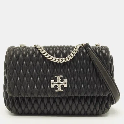 Pre-owned Tory Burch Kira Ruched Small Black Leather Crossbody Bag
